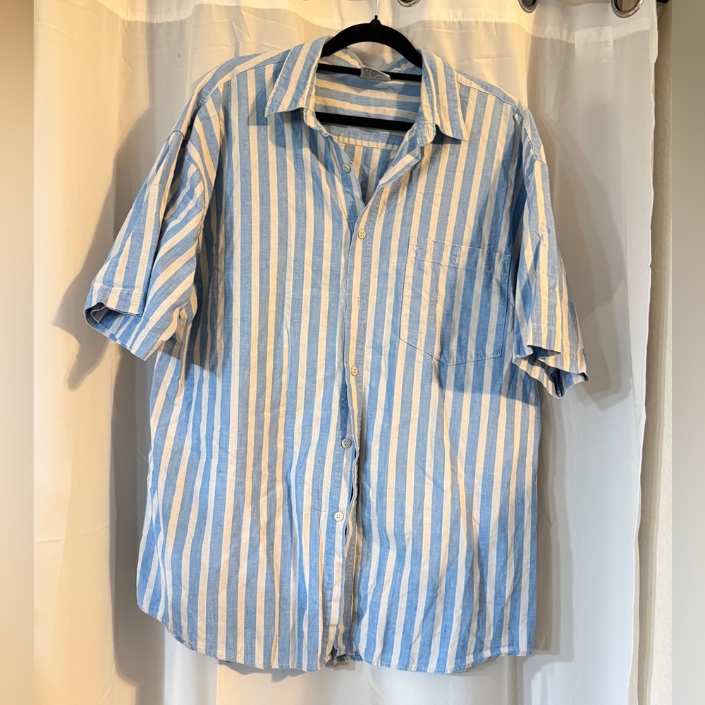 Vintage Cucamonga Striped Cotton Shirt | Blue & White | Size L - Picture 1 of 8